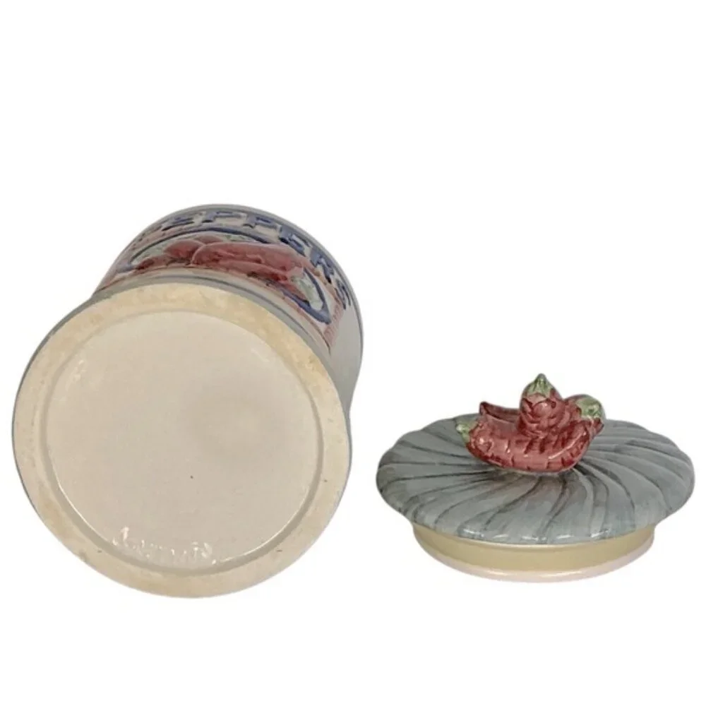 Vintage Pepper Canister Farmhouse Stoneware with Lid Multicolor 4 Cup 7 1/2” H